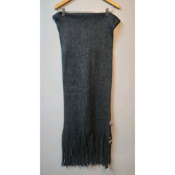New Lucky Brand Scarf Brushed Soft Knit Charcoal Gray Fringe Trim 86" L 15" W - Picture 1 of 9